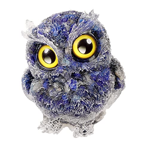mookaitedecor 3 Inch Lapis Lazuli Crystal Owl Figurine Ornament for Home Office Decor Housewarming Gift Large Blue Owl Gift for Men Women Resin Stone Animal Sculpture Statue Good Luck Ornament