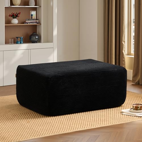 Image of ovios 37 inch Corduroy Ottoman, Upholstered Cloud Ottoman for Boneless Couch in a Box, Modular Sectional Couches for Living Room Bedroom, Compressed Memory Foam, No Assembly Require, Black