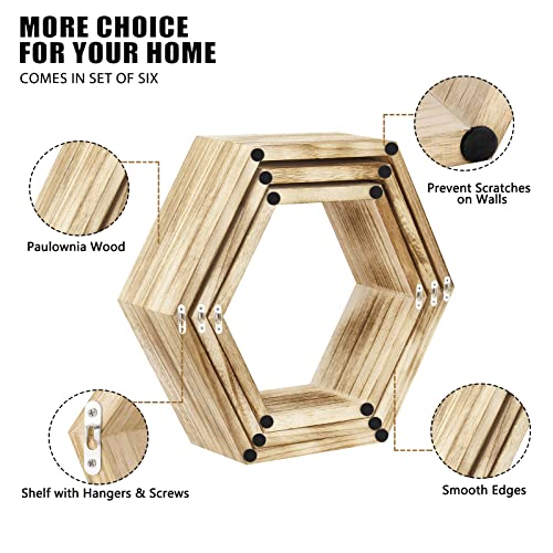 Hexagon Shelves For Wall Hexagonal Floating Shelves Wall Mounted Set Of 6 Farmhouse Storage Wall Shelves Honeycomb Wooden Shelves Hanging Geometric Floating Shelf For Nursery Bedroom Living Room #TOP5