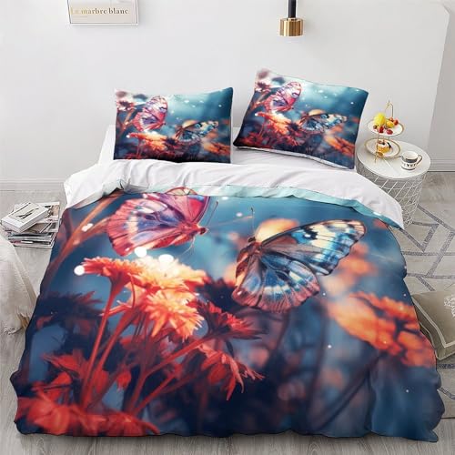Parure de lit double douce en microfibre coton hypoallergénique imprimé papillon - 4