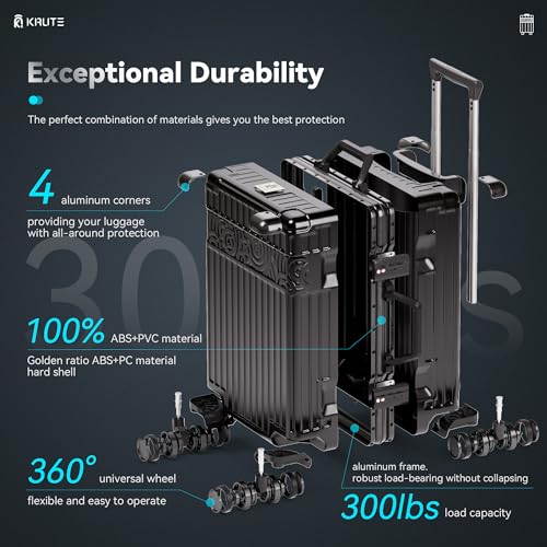 Krute Aluminum Frame Carry On Luggage with Wheels 20inch Hard Shell Zipperless Luggages PC+ABS Suitcase with TSA Lock2