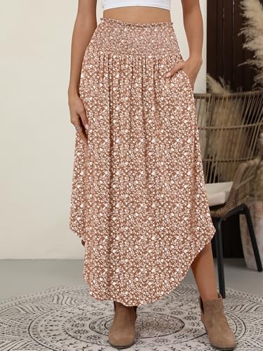 Image of ANRABESS Women's Maxi Skirts Summer Boho Floral High Waisted Flowy Swing Pleated Beach Long Skirt with Pockets