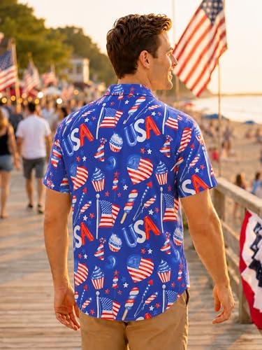 Image of Yoimira Hawaiian Shirts for Men, Print Mens Casual Short Sleeve Button Down Shirts Floral Aloha Beach Shirt