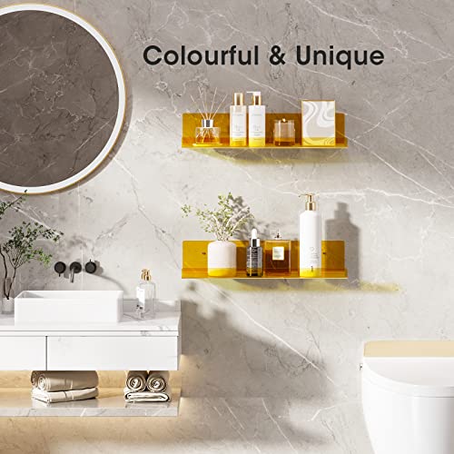 Rrg 15 Inch Acrylic Floating Shelves, 2 Pack Kids Floating Bookshelf Wall Mounted Display Shelf For Books, Kids Room, Nursery, Bedroom, Bathroom, Living Room (Yellow) #TOP4