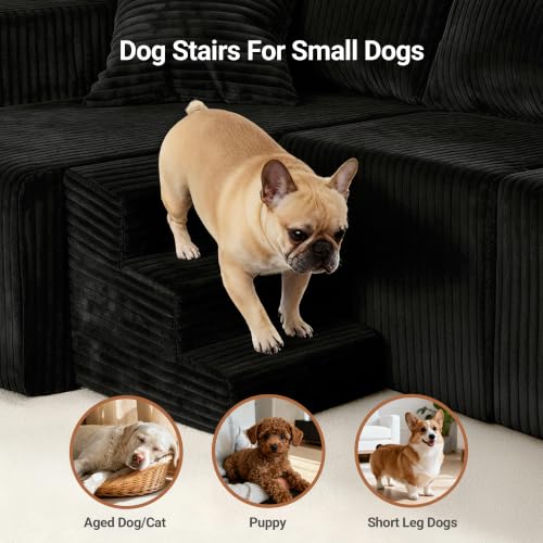 Image of Claiks 128 inch Modular U Shaped Couch, Sectional Deep Seat Sofa with Pet Stair, Black