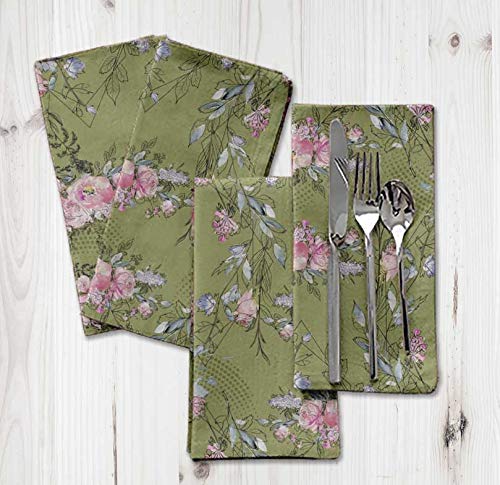 Linge de table imprimé pivoines en coton durable 20 x 20 - 5