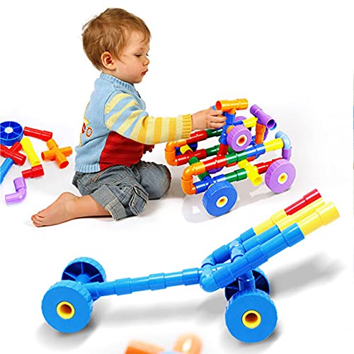 Image of 50+ Creative Pipe Building Blocks Toy Set for Kids | Colorful Puzzle Construction Learning Toys for Boys & Girls | Educational Blocks for 3-8 Years | Fun Toy for Toddlers & Preschoolers