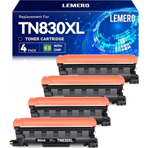LEMERO Compatible Toner Cartridge Replacement for Brother TN830XL TN830 XL High Yield Toner Cartridge Work with DCP-L2640DW HL-L2460DW HL-L2480DW HL-L2405W MFC-L2820DW Printer 830XL 4-Black