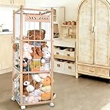 Holz Kuscheltier Aufbewahrung Mit 360°Bremse Ausgestattete Räder, 135 * 40 * 40cm Stofftier Aufbewahrung für Kuscheltiere, Stofftiere, Plüschtier, Plüschtier für Kinderzimmer, Spielzimmer, Wohnzimmer