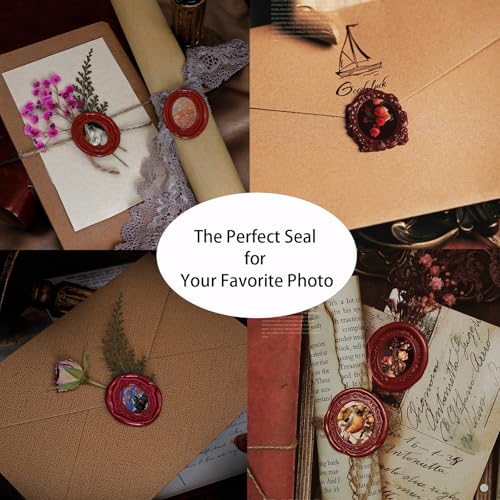 Andotopee 3D Relief Frame Wax Seal Stamp Kit - Vintage Embossed Frame Seal Stamps with Wood Handle, 200 Wax Sealing Beads, Spoon, Pens for Wedding Invitations, Scrapbooking, Letters (Rectangle #4)