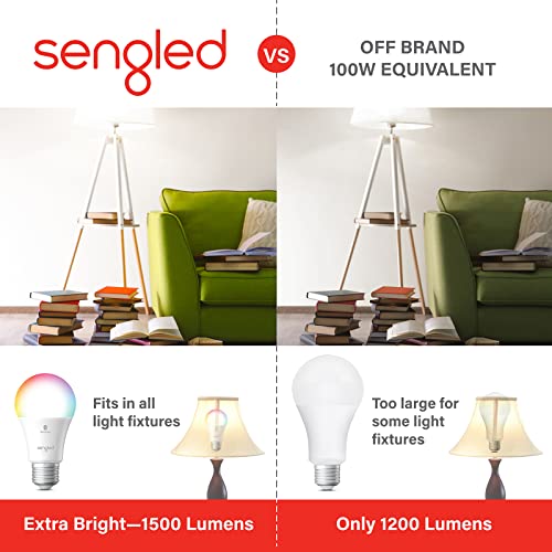 Image of Sengled Alexa Light Bulb, 100 Watt Equivalent Bluetooth Mesh Color Changing Light Bulb, Smart Bulbs that Work with Alexa Only, Dimmable A19 E26 RGB Light Bulbs 1500LM, CRI>90, No Hub Required, 4 Pack