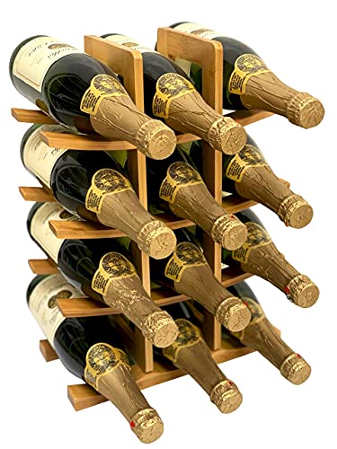 DECOMIL - 12 Bottle Samurai Style Stackable Modular Wine Rack Wine Storage Rack Solid Bamboo Wine Holder Display Shelves, Wobble-Free (12 Bottle Capacity - Samurai Style Capacity)