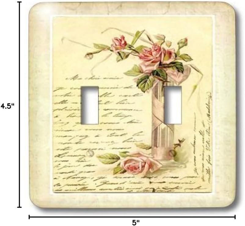3dRose lsp_55266_2 Vintage Writing N French Roses Double Toggle Switch
