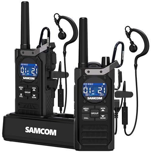 Image of SAMCOM T5G GMRS Walkie Talkies for Adults with AI Noise Reduction | IP67 Waterproof NOAA Weather FM Radio SOS Flashlight Group Call Repeater Capable Floating for Construction School Church