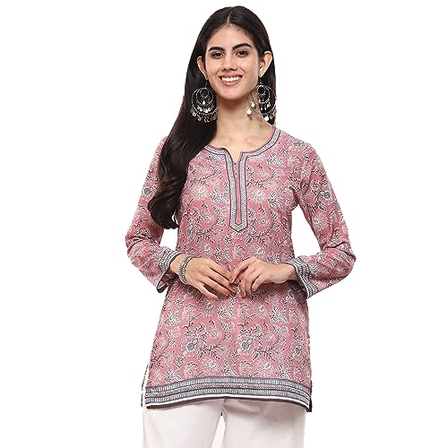 Image of BIBA Women's Polyester Straight Fit Straight Denim Printed Kurti