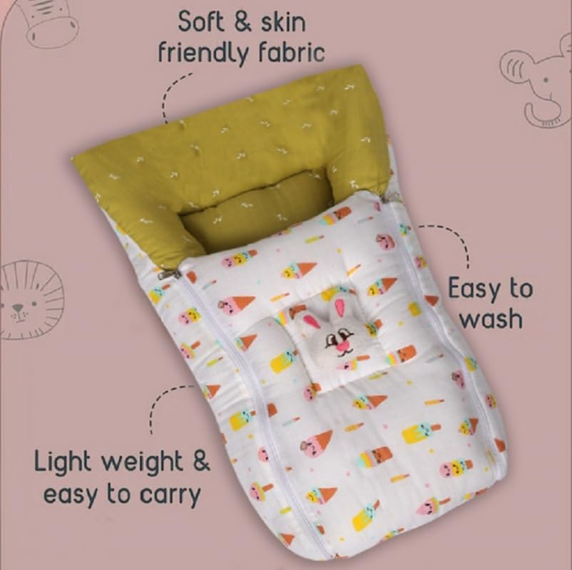 Image of VoiDrop 100% Muslin Baby Sleeping Bag 3 in1 Comfortable for Baby Carry Bag 0-6 Month Sleeping Bag (Olive Green)