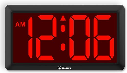 Soobest 9 . 5 Inch LED Digital Wall Clock Battery Operated, Auto & Manual Dimmer Display, Easy to
