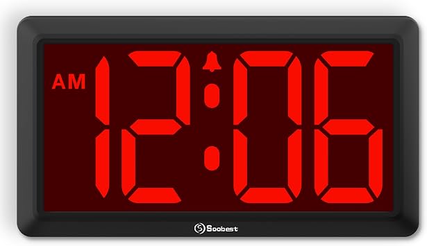 Soobest 9.5 Inch Large Digital Wall Clock Battery Operated, Auto & Manual Dimmer Display, Easy to Read Big Digits with Alarm for Seniors, Modern Decor for Living Room, Bedroom, Office 3.2" Numbers