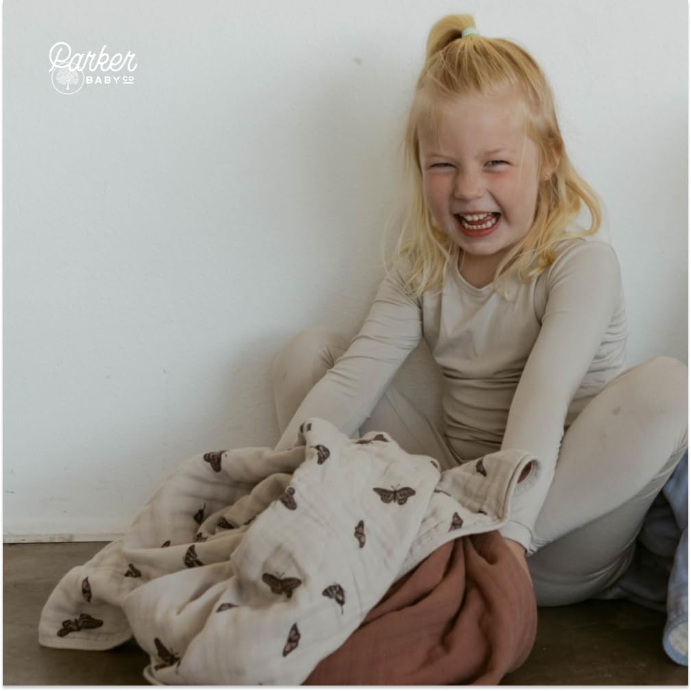 Parker Baby Muslin Blanket | 100% Soft Cotton Toddler Quilt & Baby Muslin Swaddle | Gender Neutral Design 47" x 47" Blanket