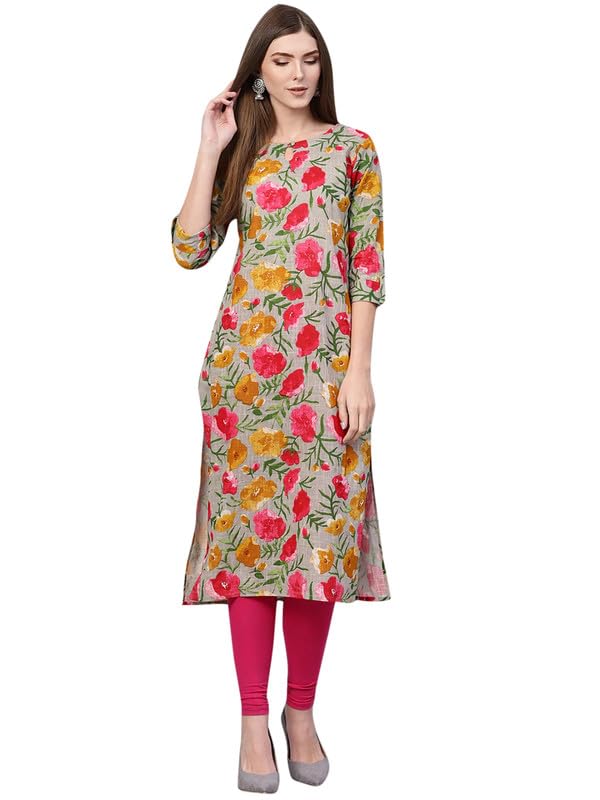 Image of Vaamsi Women's Rayon Blend Straight Fit Floral Printed Straight Kurti (VCK1131A)