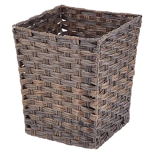 mDesign Small Woven Basket Trash Can Wastebasket - Square Garbage Container Bin