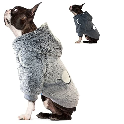 OWBB Leuchtend Pullover für kleine Hunde, Warm Hunde Hoodie Sanft, Winter Hundepulli Mantel, Kaltwetter Hundebekleidung,Hunde Sweater französische Bulldogge (Grau/XL) Cover