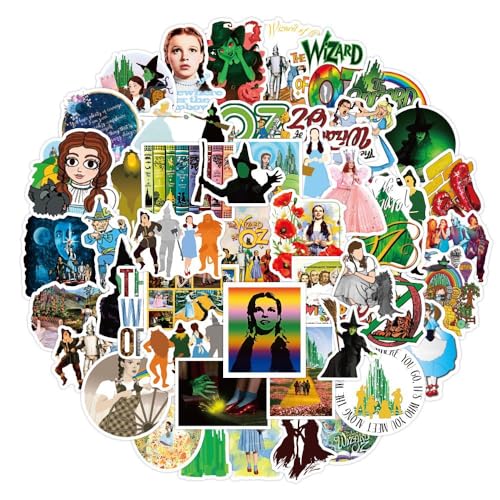 DIWSO 50 Pezzi Il Mago di Oz Adesivi, Adesivi di Film Classici, Vinile Impermeabile per Laptop Snowboard Valigia Scrapbook Skateboard Bagagli Graffiti Teenager Adulti