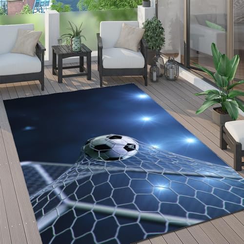 Blaues Stadion-Fußballnetz Kurzflor Teppich, Anti-Rutsch Unterseite, Waschbar bis 30 Grad, Super...