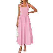 Women's Summer Sleeveless Halter Midi Dress 2026 Off Shoulder High Waist Flowy Formal Wedding Guest Long Dresses