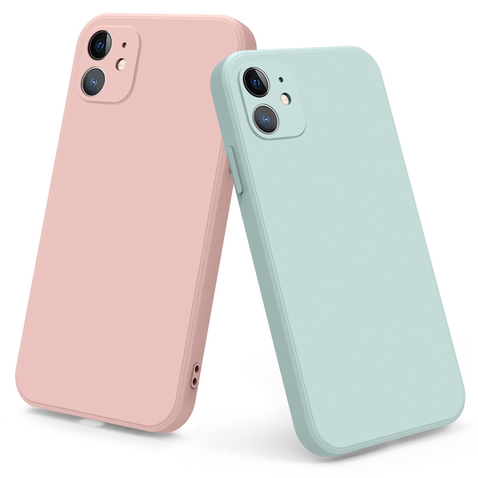 VANCLE Soft Silicone Cases for iPhone 11,[Military Grade Drop Protection] [Anti-Scratch Microfiber Lining] Shockproof Protective Phone Case Slim Thin Cover 6.1 inch (Mint Blue+Sand Pink)