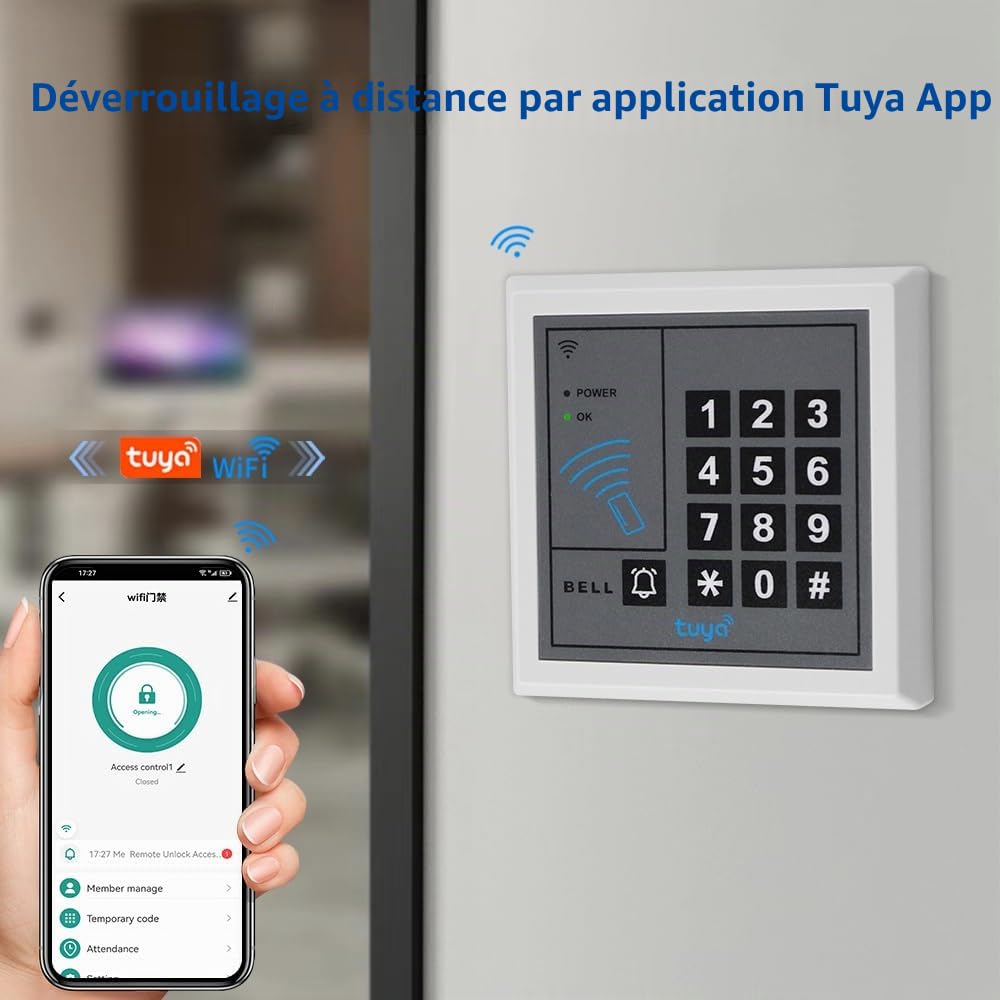 Tuya Kit de système de contrôle d'accès WiFi Intelligent, Clavier de contrôle d'accès à Distance pour 1 000 utilisateurs, Comprend Une Serrure magnétique de 280 kg, Un Clavier de contrôle
