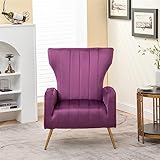 Container Furniture Direct Modern Velvet Accent Chair, Channel Tufted Bedroom, Office or Living Room Furniture with Elegant Metal Legs, 26' Wide Armchair, Purple