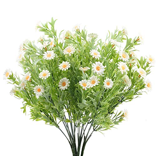 HUAESIN 4Pcs Flores Artificiales Blancas Margaritas Artificiales Decoracion con Hoja Verde Rama Flor Artificial para Exterior e Interior Hogar Fiesta Baño Balcon Mesa Cocina Jardinera Maceta Jarron