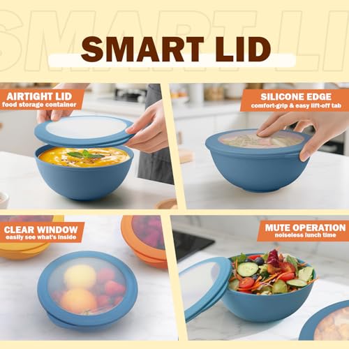 Image of 40 OZ Bowls Set of 4, Unbreakable Lightweight Bowls Set with Lid, Microwave & Dishwasher Safe Lunchable Containers, Plastic Reusable Cereal Bowl for Soup, Salad, Noodle, Snack, Fruit, Blue