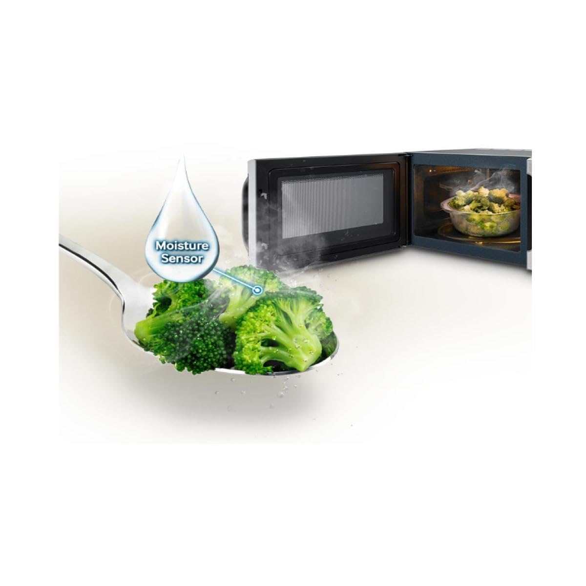 Samsung Solo Einbau-Mikrowelle MS22M8074AT/EG, 22 ℓ, 38 cm Höhe, Feuchtigkeitssensor, Warmhaltefunktion, Edelstahl