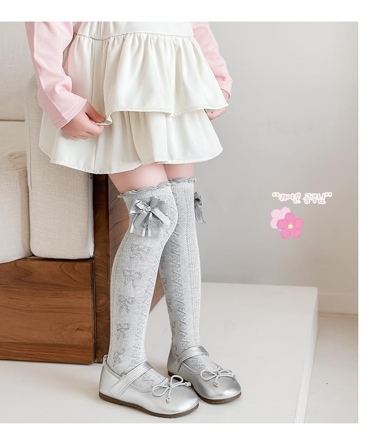 Image of Little Girl's Knee High Socks Over Calf Kids Overknee Stockings Bow Style
