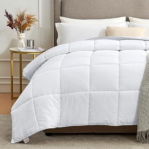Image of Homelike Moment Oversized Queen Comforter - White Duvet Insert Down Alternative Bed Comforter, Lightweight Bedding Comforters Oversize Queen Soft All Season with Coner Tabs White Square Embossed