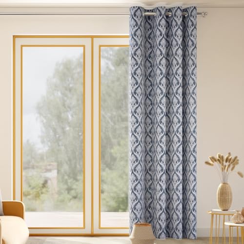 Image of haus & kinder Printed Jacquard Door Curtain 7 Feet Long Pack of 1 Door Curtain, 7 Feet Curtain for Door (Ornate Symphony, Sapphire Damask Design 130x213 CM)