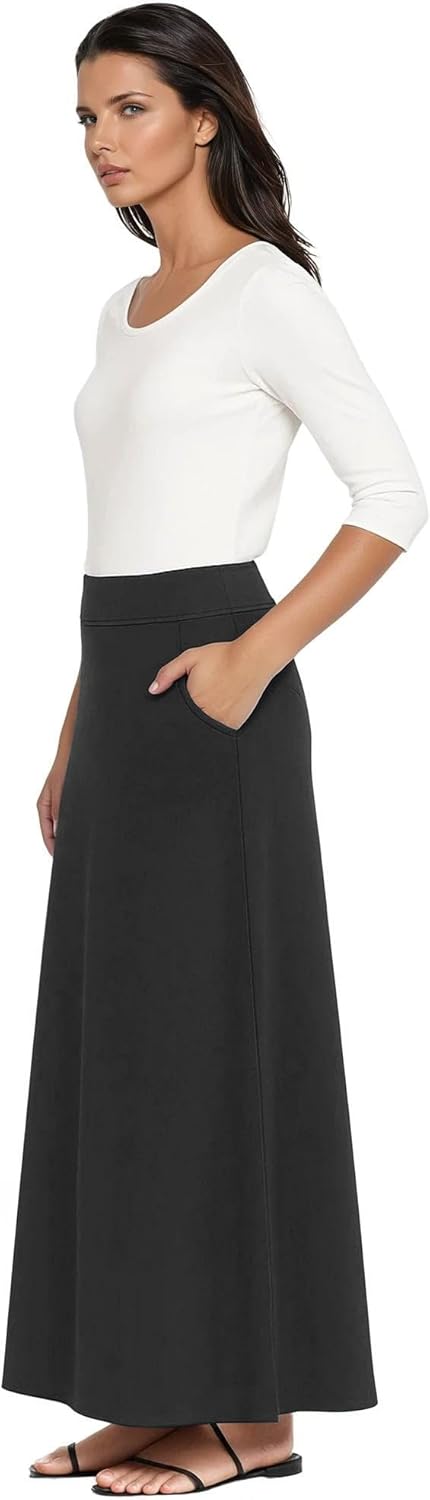 Baby'O Women's Stretch Cotton Knit Western Style A-Line Maxi Skirt with Jeans-Style Front Pockets - Image 5