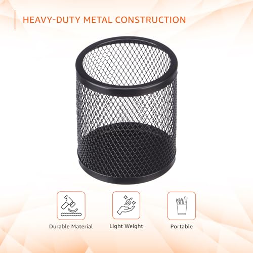 Image of amazon basics Metal Round Mesh Pen Stand & Pencil Holder | Table Desk Organizer for Home, Office | Black