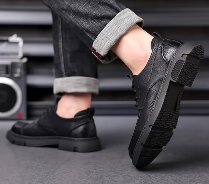 Men Handmade Leather Lace-Up Oxfords Casual Shoes Fashion Round Toe Slip On Formal Sneakers Comfortable Softsole Business Non-Slip Work Dress Shoes for Men4