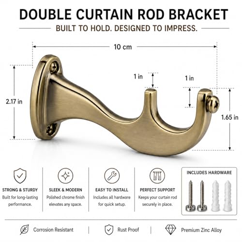 Image of Elite Aluminum Curtain Rod Brackets - Heavy-Duty Wall Mount Clamps for Curtain Rod Support for Door and Window Curtain Rods with Screw and Wall Plug - Pack of 2PCS (Royal Antique Brass)