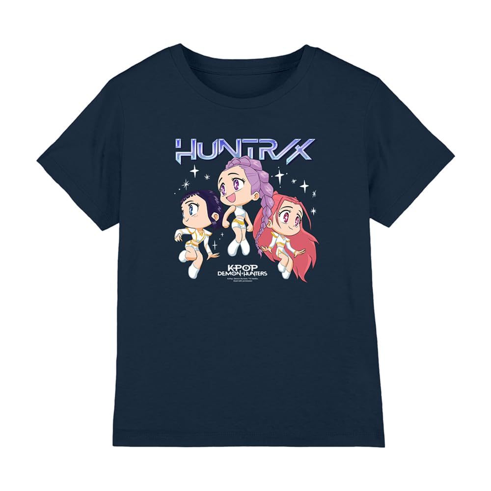 Kpop Demon Hunters - Huntrix Chibi Group Kids T Shirt, Navy, 9-11