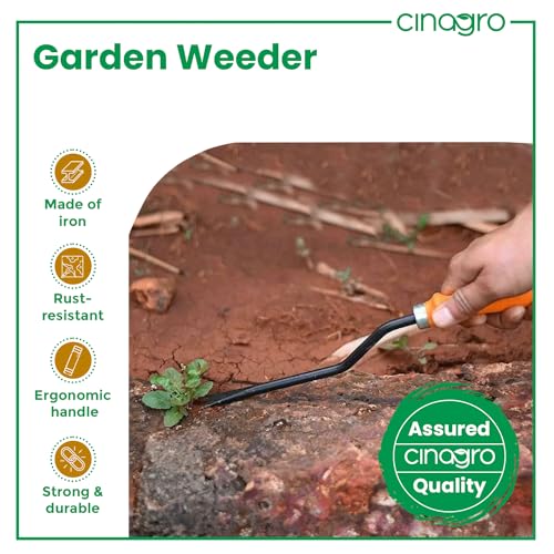 Image of Cinagro Hand Weeder - 1 Pc (Orange Handle, Black Blade) Weed Remover Agriculture Tool for Gardens, Weeding Tool for Terrace Garden, Durable Hand Weeder for Garden Plants Weeder for Lawn