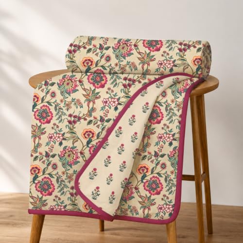 Image of Homestan Reversible All Season Cotton Feel Dohar for Double Bed,Soft Light Weight AC Blanket /Comforter for Summer /Winter /Monsoon (84x88 Inches, Floral Trail)