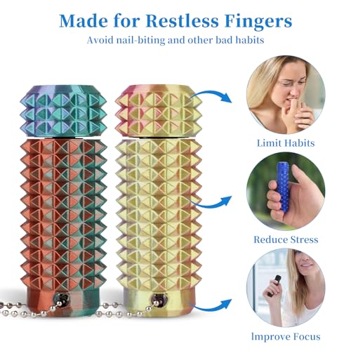 Little Ouchies Pain Stim Fidget Toy, 3D Printed Pocket Spiky Keychain with Clicker Button Spinner Sensory Toys for Anxiety Focus & Stress Reduction Novelty Gifts(Rainbow + Purple) - Thumbnail 5
