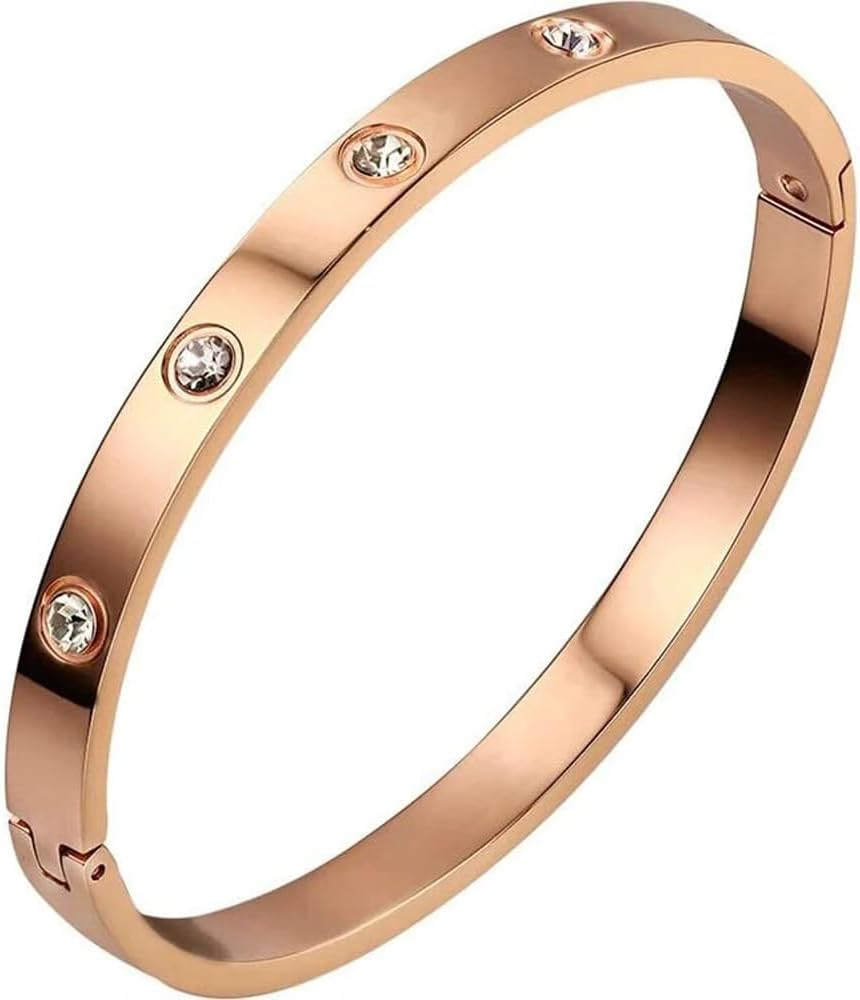 18K Gold Plated Stainless Steel Openable Crystal Bracelet | Cuff Bangle | Friendship Couple Wedding Gifts for Mother Sister Wife Girlfriend | Anti Tarnish Jewellery