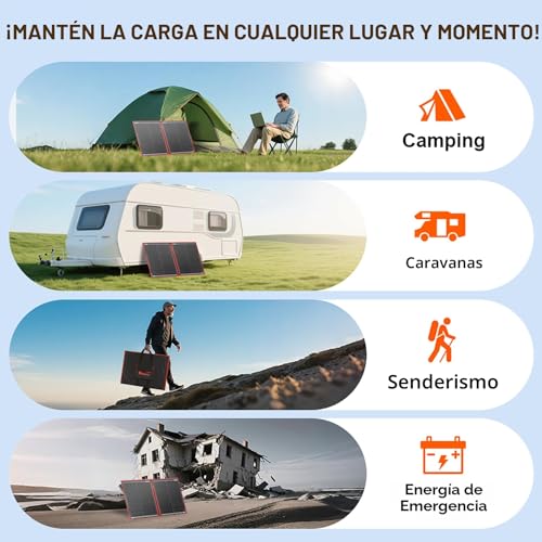 Miniatura 8 de Dokio Panel Solar Plegable, Eficiencia Alta, Negro, 100w Monocristalino Para Cargar 12v Batería, Portátil, Impermeable,Ideal Embarcaciones, Camping, Caravanas