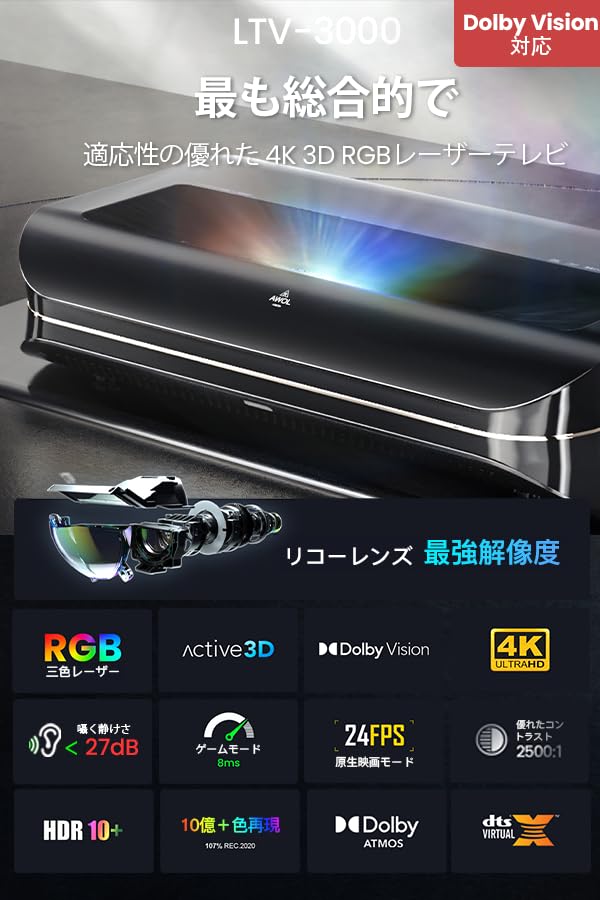 Amazon.co.jp: AWOL VISION 4K 超短焦点 3色レーザープロジェクター Wi