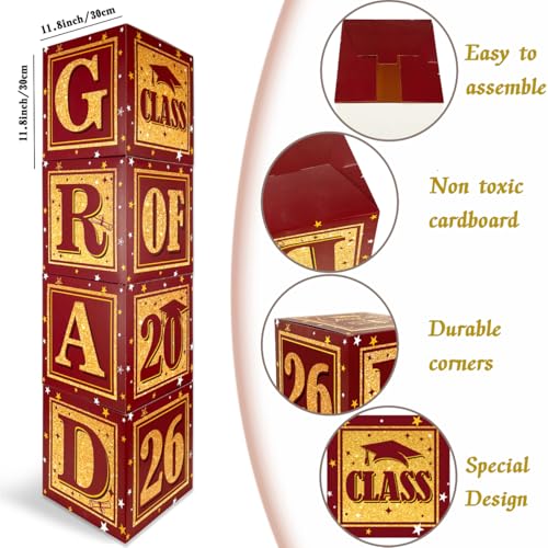 Image of Maroon and Gold Graduation Boxs Class of 2026 Graduation Party Decorations for Table Centerpieces Sets Balloon Boxes with inchGRAD inch and inchCLASS OF 2026 inch Letters Box